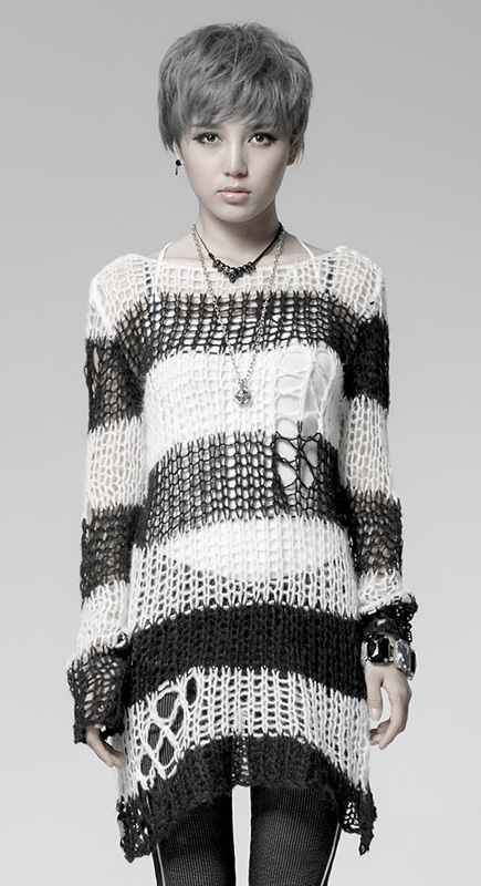 Pull mohair destroy Rayé Blanc