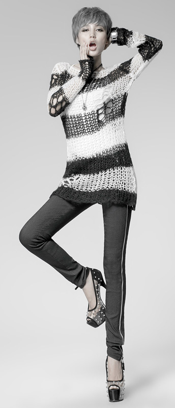 Pull mohair destroy Rayé Blanc