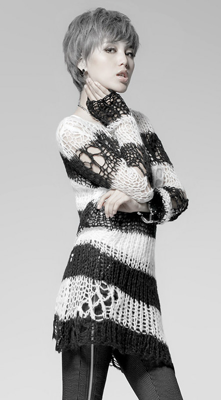 Pull mohair destroy Rayé Blanc