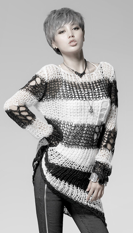 Pull mohair destroy Rayé Blanc