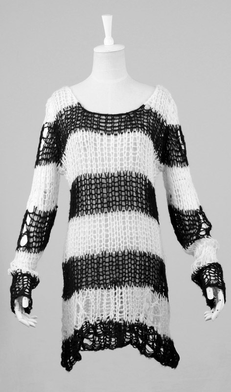 Pull mohair destroy Rayé Blanc