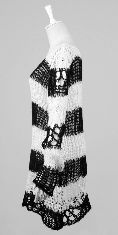 Pull mohair destroy Rayé Blanc