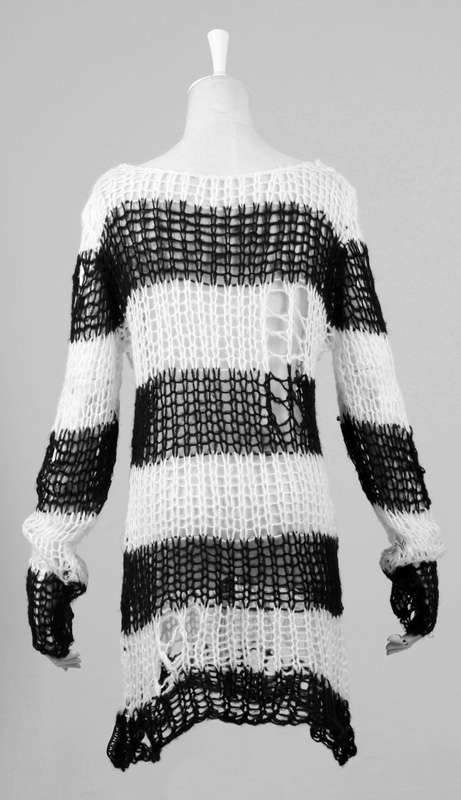 Pull mohair destroy Rayé Blanc