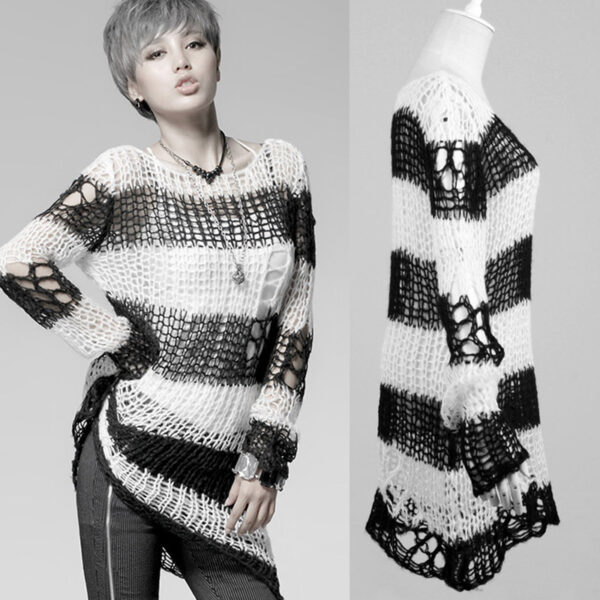 Pull mohair destroy Rayé Blanc