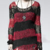 Pull mohair destroy Rayé Rouge