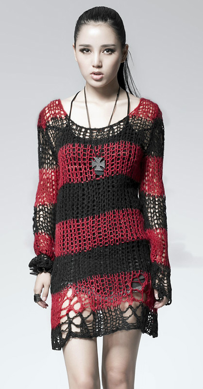 Pull mohair destroy Rayé Rouge