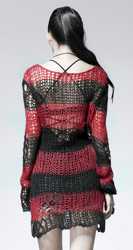 Pull mohair destroy Rayé Rouge