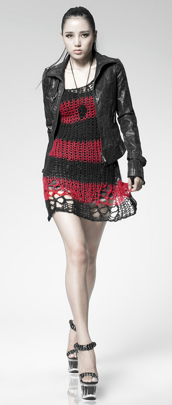 Pull mohair destroy Rayé Rouge