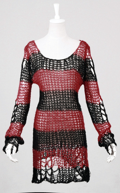 Pull mohair destroy Rayé Rouge