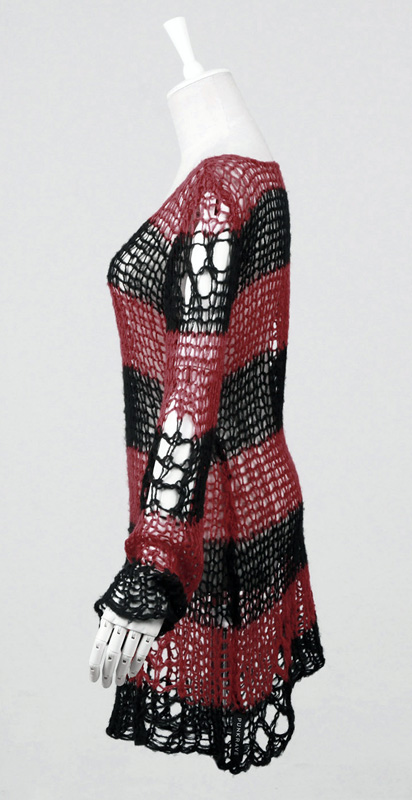 Pull mohair destroy Rayé Rouge