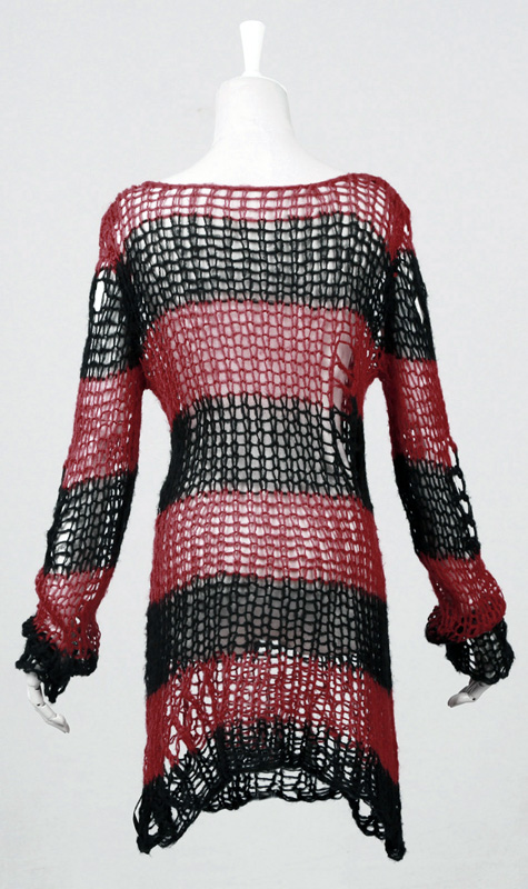 Pull mohair destroy Rayé Rouge