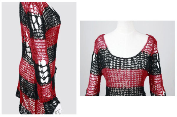 Pull mohair destroy Rayé Rouge