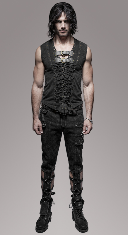 Débardeur steampunk délavé clouté Débardeur steampunk délavé clouté