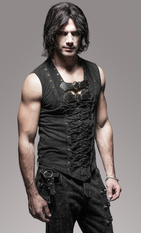 Débardeur steampunk délavé clouté Débardeur steampunk délavé clouté