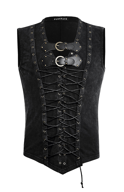 Débardeur steampunk délavé clouté Débardeur steampunk délavé clouté