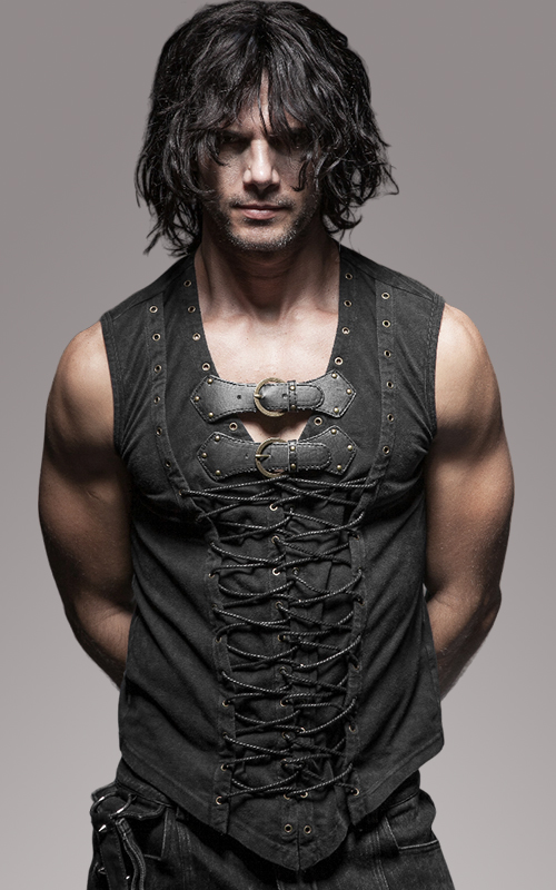 Débardeur steampunk délavé clouté Débardeur steampunk délavé clouté