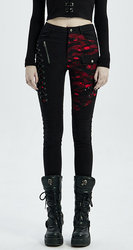 Pantalon résille laçage Noir & Rouge
