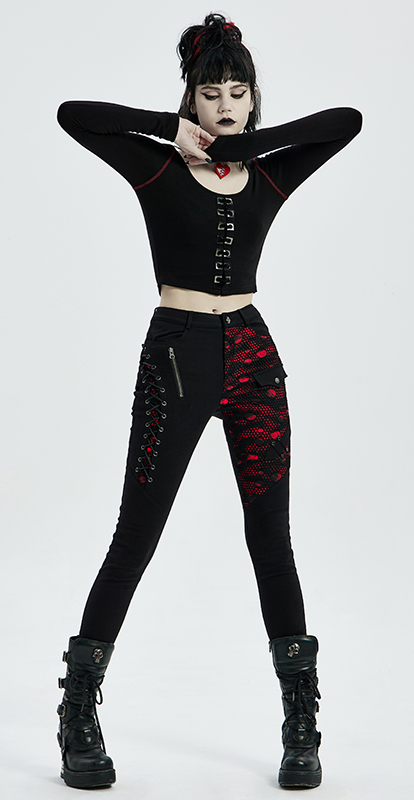Pantalon résille laçage Noir & Rouge