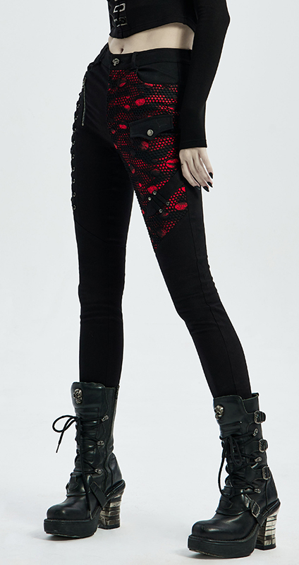 Pantalon résille laçage Noir & Rouge