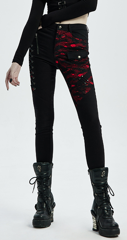 Pantalon résille laçage Noir & Rouge