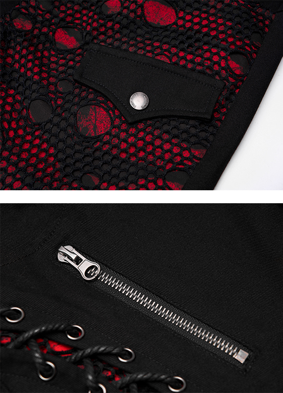 Pantalon résille laçage Noir & Rouge