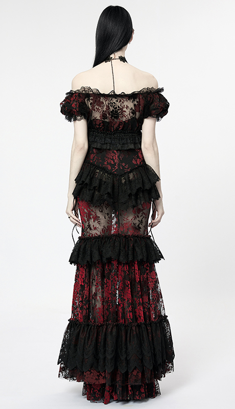 Jupe sirène en dentelle Noire & Rouge