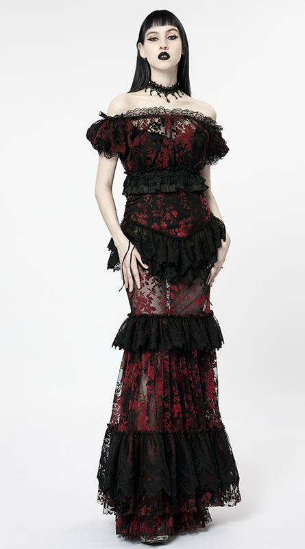 Jupe sirène en dentelle Noire & Rouge