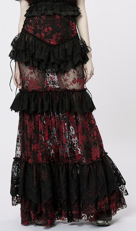 Jupe sirène en dentelle Noire & Rouge