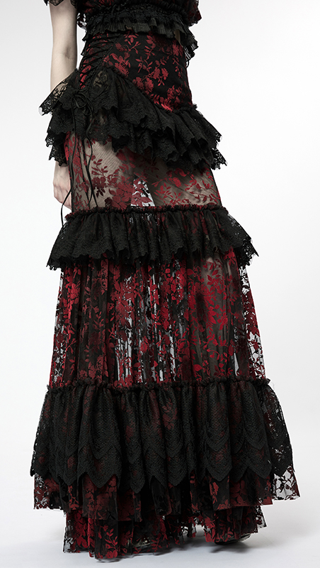 Jupe sirène en dentelle Noire & Rouge