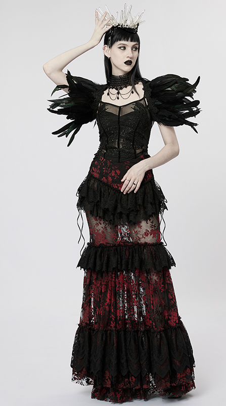 Jupe sirène en dentelle Noire & Rouge