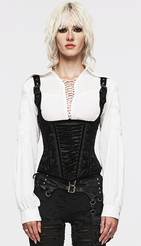 Corset gilet à bretelles motif roses Noir Corset gilet à bretelles motif roses Noir