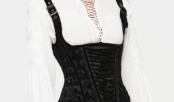 Corset gilet à bretelles motif roses Noir Corset gilet à bretelles motif roses Noir