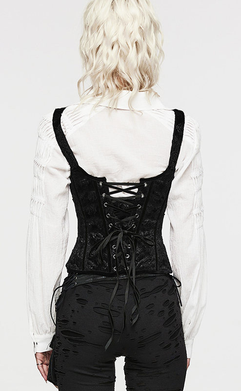 Corset gilet à bretelles motif roses Noir Corset gilet à bretelles motif roses Noir