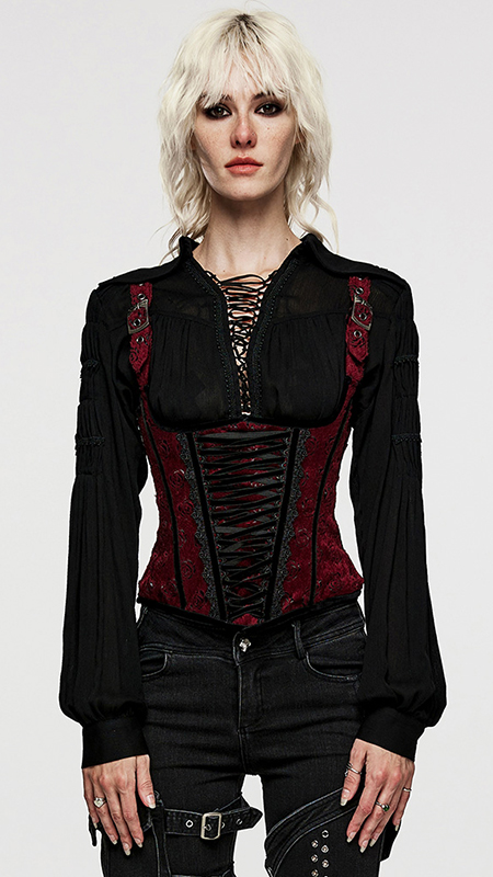 Corset gilet à bretelles motif roses Corset gilet à bretelles motif roses