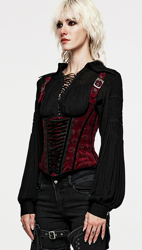 Corset gilet à bretelles motif roses Corset gilet à bretelles motif roses