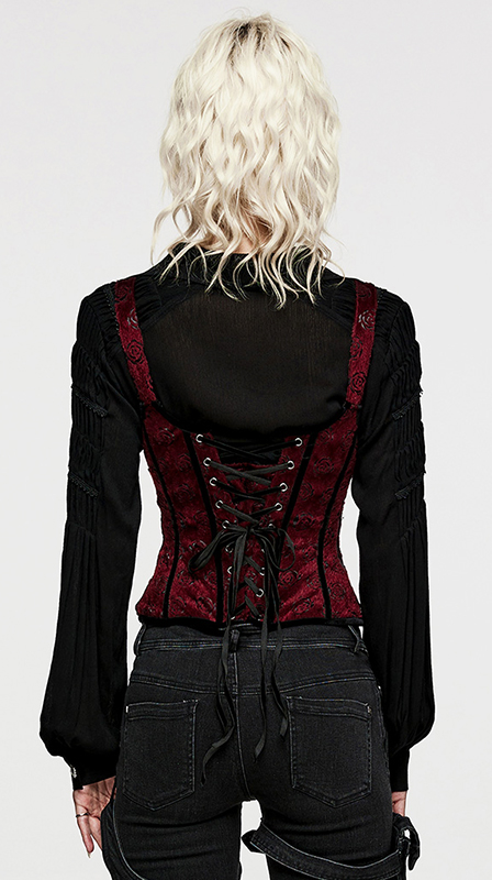 Corset gilet à bretelles motif roses Corset gilet à bretelles motif roses