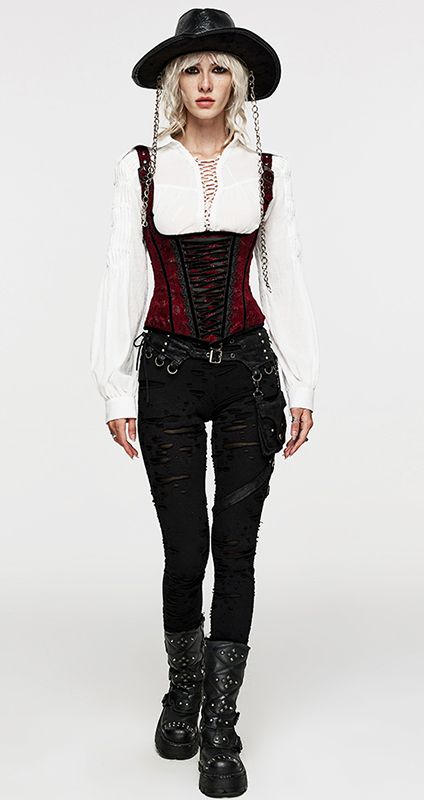 Corset gilet à bretelles motif roses Corset gilet à bretelles motif roses