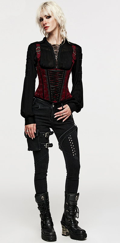 Corset gilet à bretelles motif roses Corset gilet à bretelles motif roses