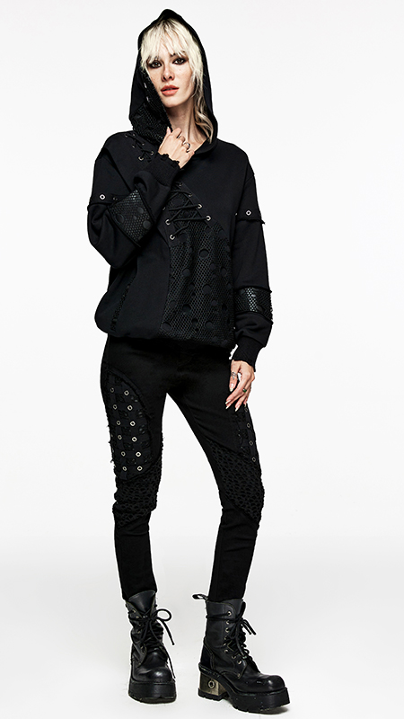 Sweat à capuche résille destroy laçage