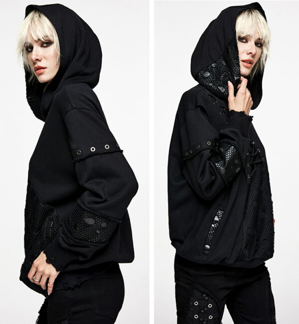 Sweat à capuche résille destroy laçage