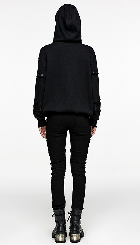 Sweat à capuche résille destroy laçage