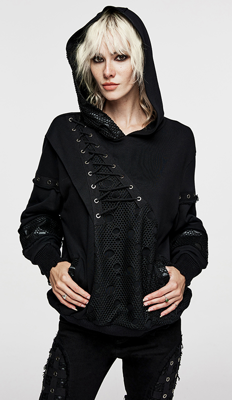 Sweat à capuche résille destroy laçage