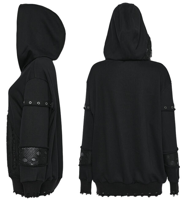 Sweat à capuche résille destroy laçage