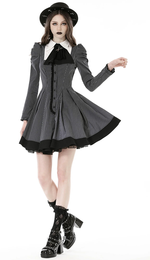 Robe patineuse rayée à jabot Robe patineuse rayée à jabot