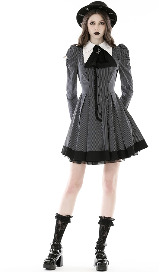 Robe patineuse rayée à jabot Robe patineuse rayée à jabot