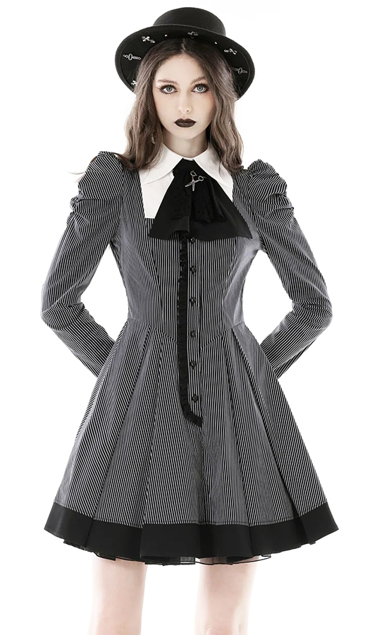 Robe patineuse rayée à jabot Robe patineuse rayée à jabot