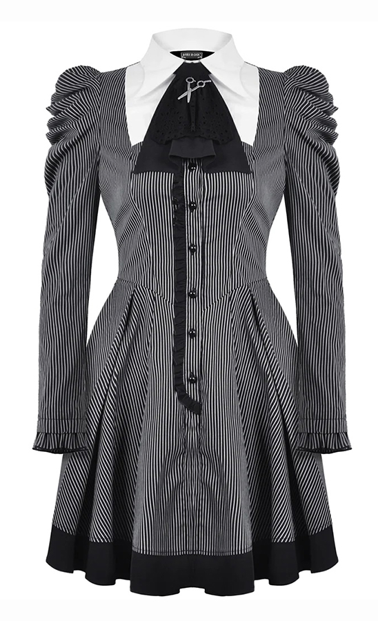 Robe patineuse rayée à jabot Robe patineuse rayée à jabot