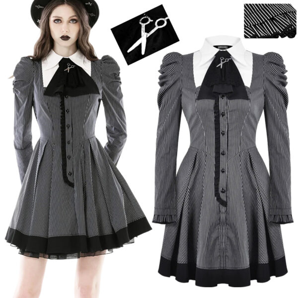 Robe patineuse rayée à jabot Robe patineuse rayée à jabot