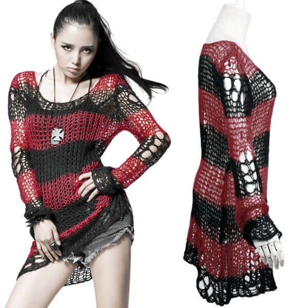 Pull mohair destroy Rayé Rouge