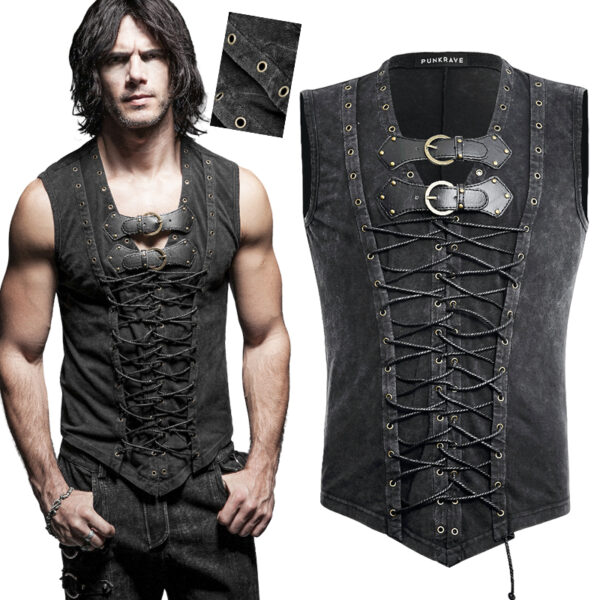 Débardeur steampunk délavé clouté Débardeur steampunk délavé clouté